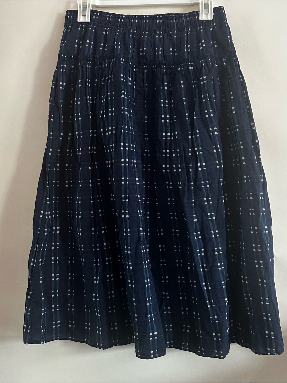 Madewell Shibori Indigo Plaid Pull-onTiered Midi Skirt - Sz S Bohemian, Preppy - Picture 2 of 8